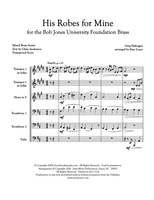 His Robes for Mine - Mixed Brass Sextet
