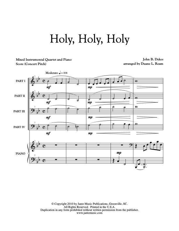 Holy, Holy, Holy - Combined Set of Both Mixed Quartet Versions w/ piano