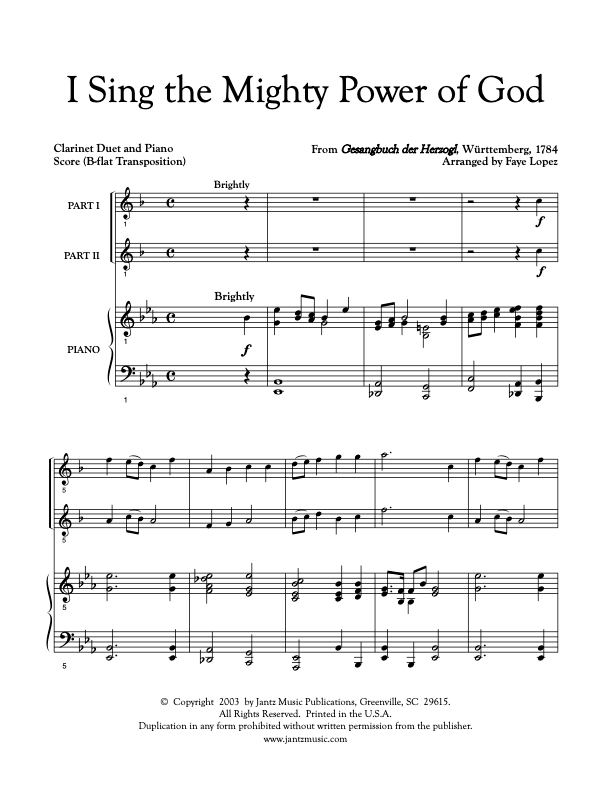 I Sing the Mighty Power of God - Clarinet Duet