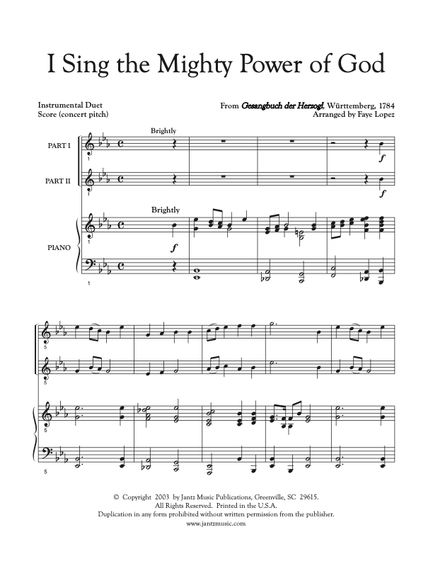 I Sing the Mighty Power of God - Combined Set of All Duet Instrument Options