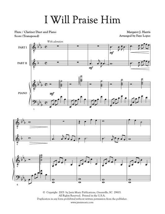 I Will Praise Him - Flute/Clarinet Duet