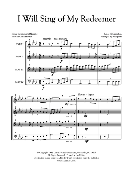 I Will Sing of My Redeemer - Combined Set of Both Mixed Quartet Versions