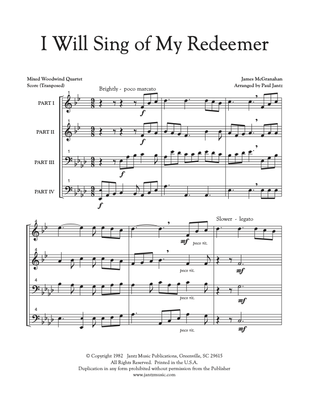 I Will Sing of My Redeemer - Mixed Woodwind Quartet