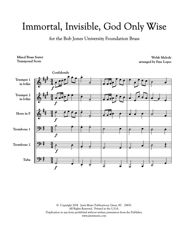 Immortal, Invisible, God Only Wise - Mixed Brass Sextet