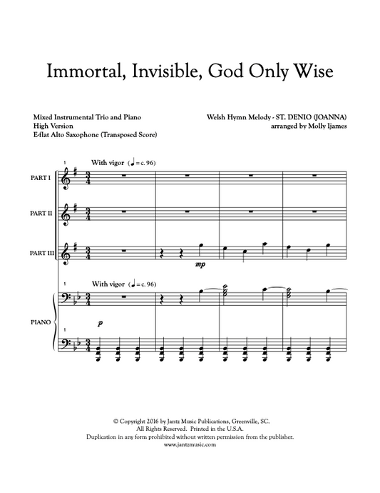Immortal, Invisible, God Only Wise - Alto Saxophone Trio