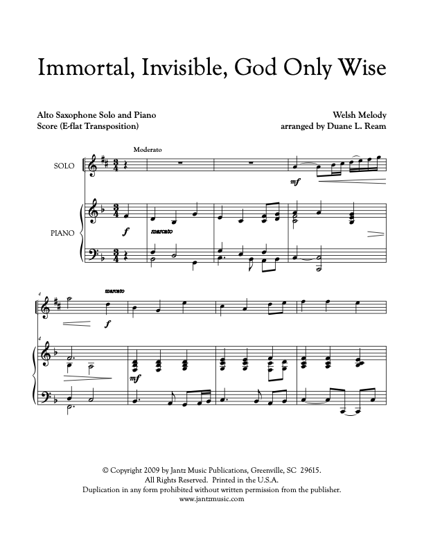 Immortal, Invisible, God Only Wise - Alto Saxophone Solo