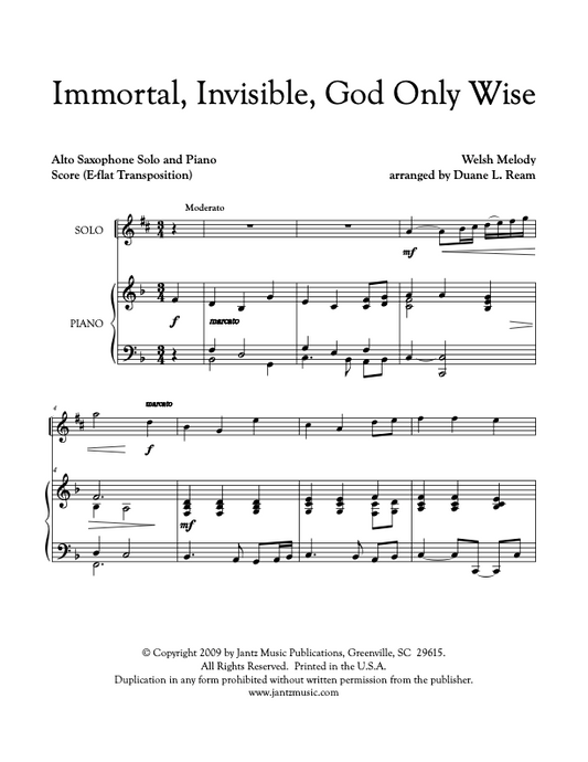 Immortal, Invisible, God Only Wise - Alto Saxophone Solo