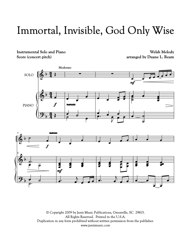 Copy of Immortal, Invisible, God Only Wise - Combined Set of All Solo Instrument Options