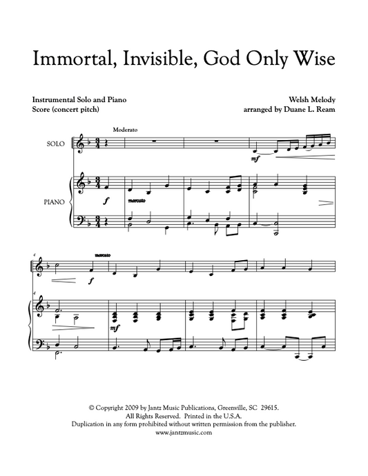 Copy of Immortal, Invisible, God Only Wise - Combined Set of All Solo Instrument Options
