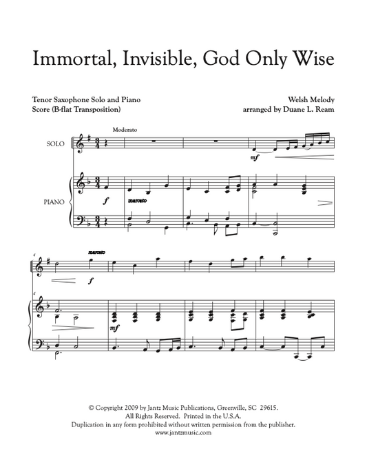 Immortal, Invisible, God Only Wise - Tenor Saxophone Solo