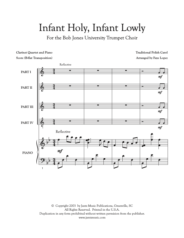 Infant Holy, Infant Lowly - Clarinet Quartet