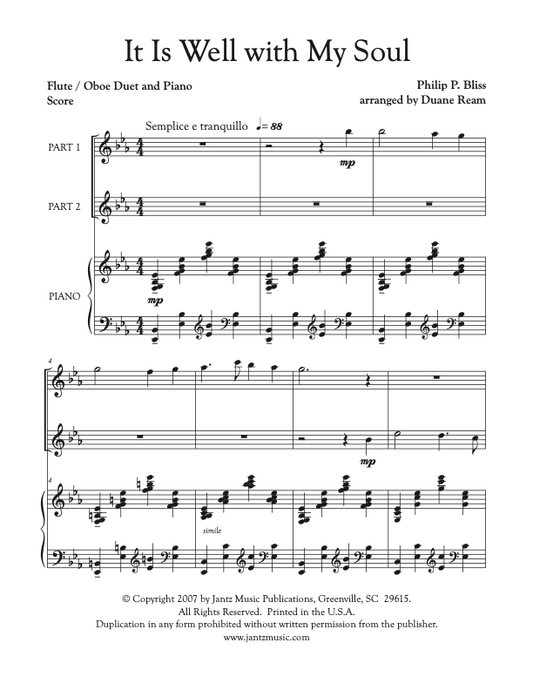 It Is Well with My Soul - Flute/Oboe Duet