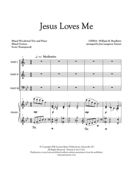 Jesus Loves Me - Mixed  Woodwind Trio