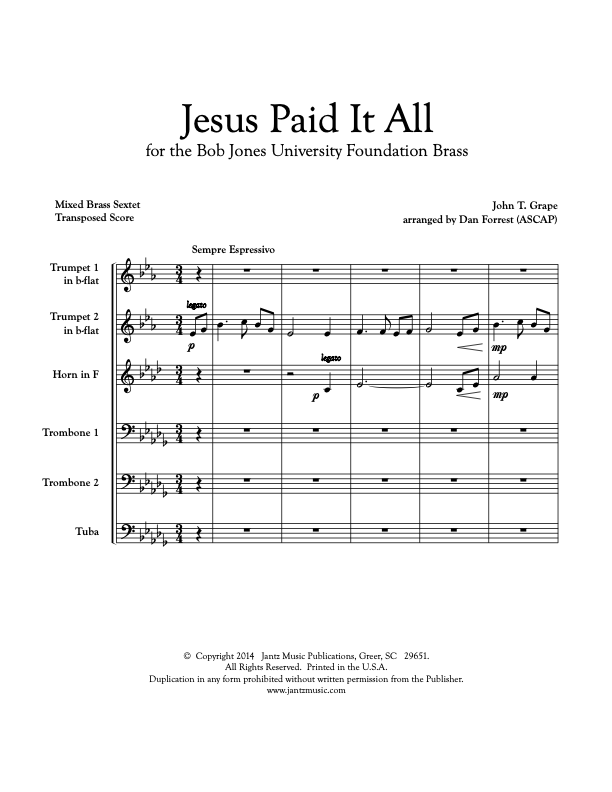 Jesus Paid It All - Mixed Brass Sextet