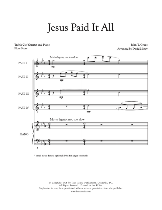 Jesus Paid It All - Flute Quartet