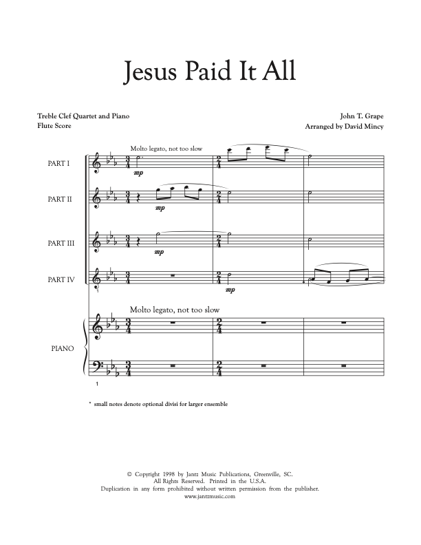 Jesus Paid It All - Flute Quartet