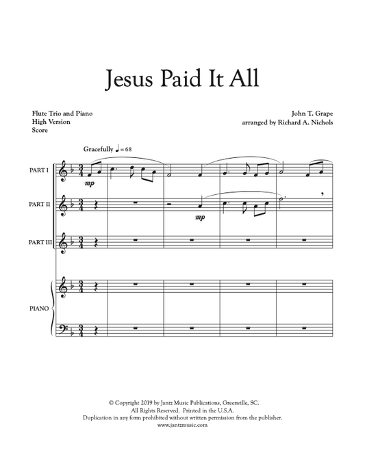 Jesus Paid It All - Flute Trio