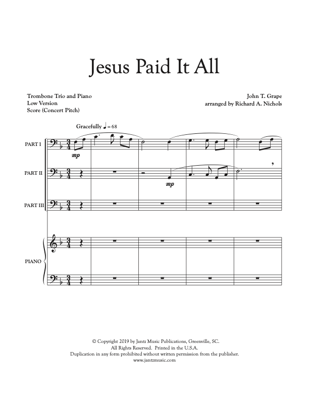 Jesus Paid It All - Trombone Trio