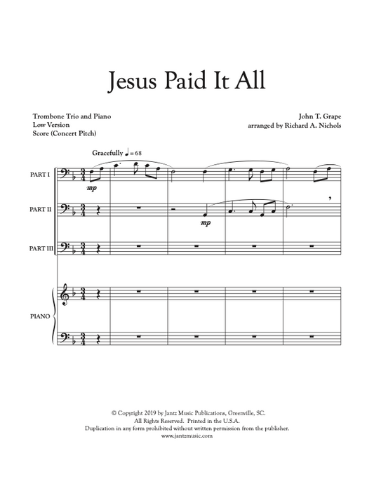 Jesus Paid It All - Trombone Trio