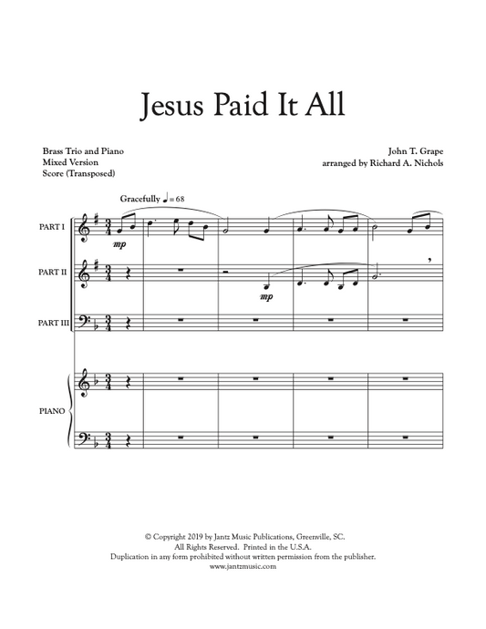 Jesus Paid It All - Mixed Brass Trio