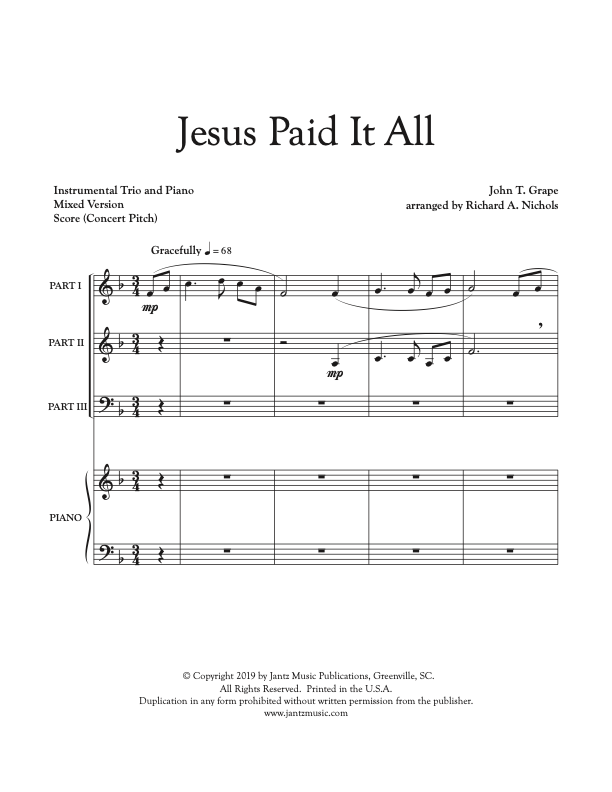 Jesus Paid It All - Combined Set of Mixed Brass & Mixed Woodwind Trios
