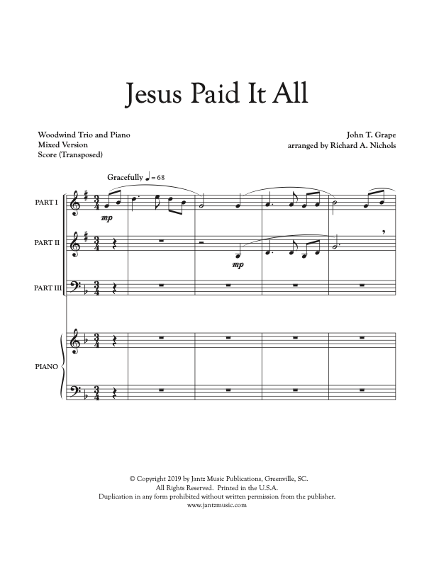 Jesus Paid It All - Mixed Woodwind Trio