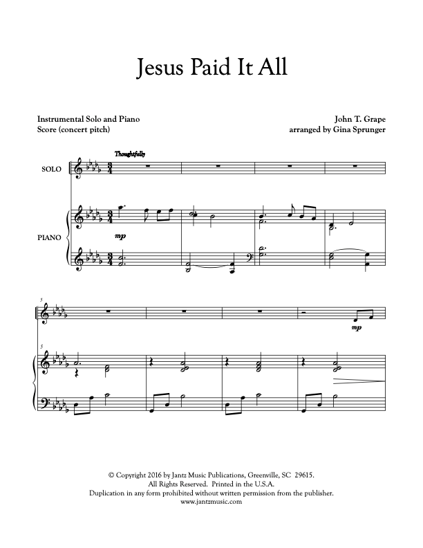 Jesus Paid It All - Combined Set of All Solo Instrument Options