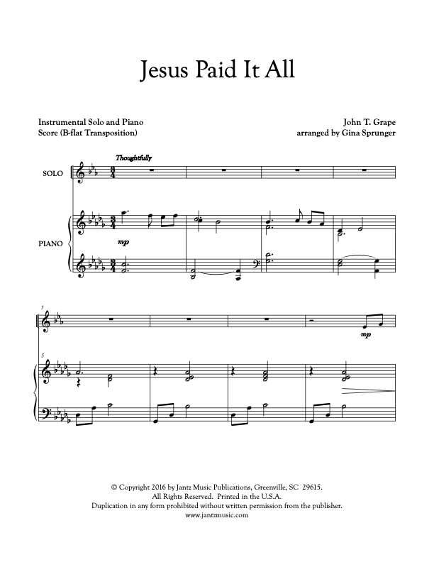 Jesus Paid It All - Trumpet Solo