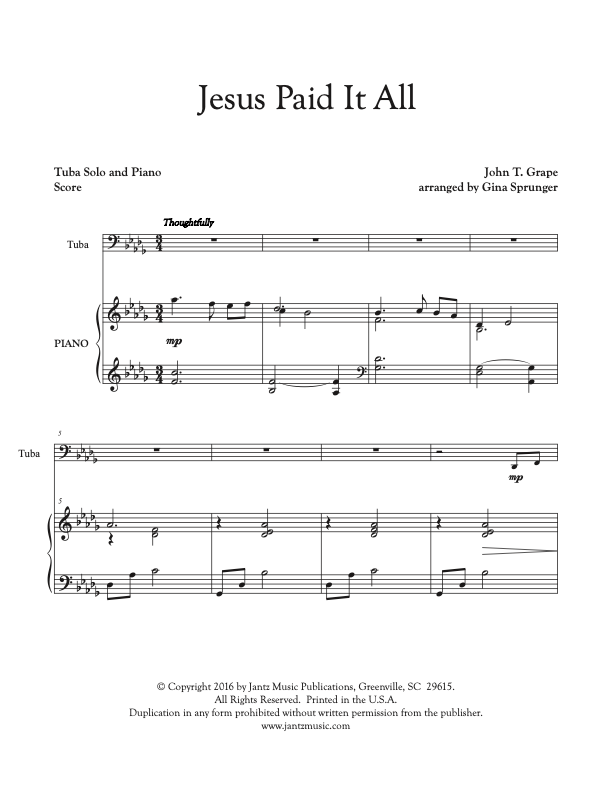 Jesus Paid It All - Tuba Solo