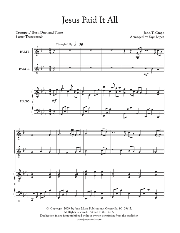 Jesus Paid It All - Trumpet/Horn Duet