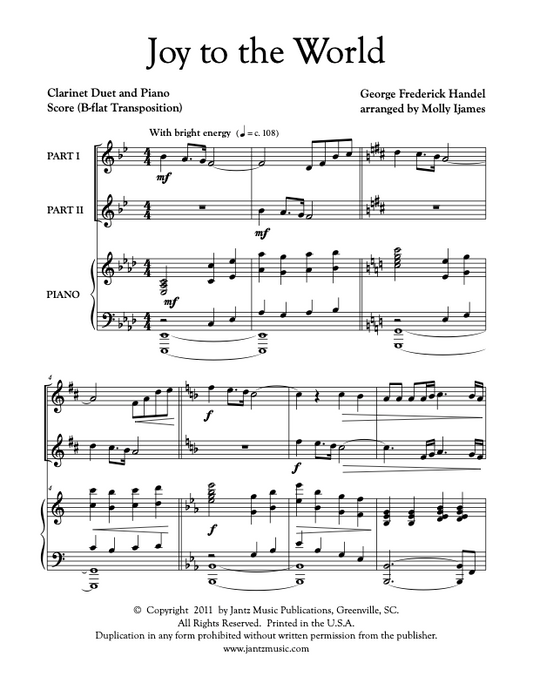 Joy to the World - Clarinet Duet
