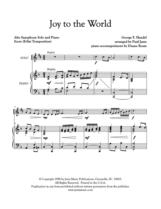 Joy to the World - Alto Saxophone Solo