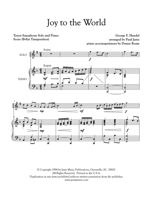 Joy to the World - Tenor Saxophone Solo