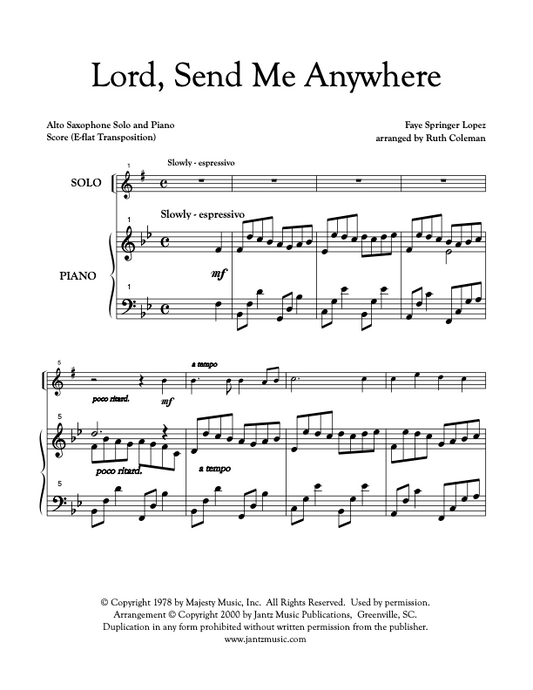 Lord, Send Me Anywhere - Alto Saxophone Solo