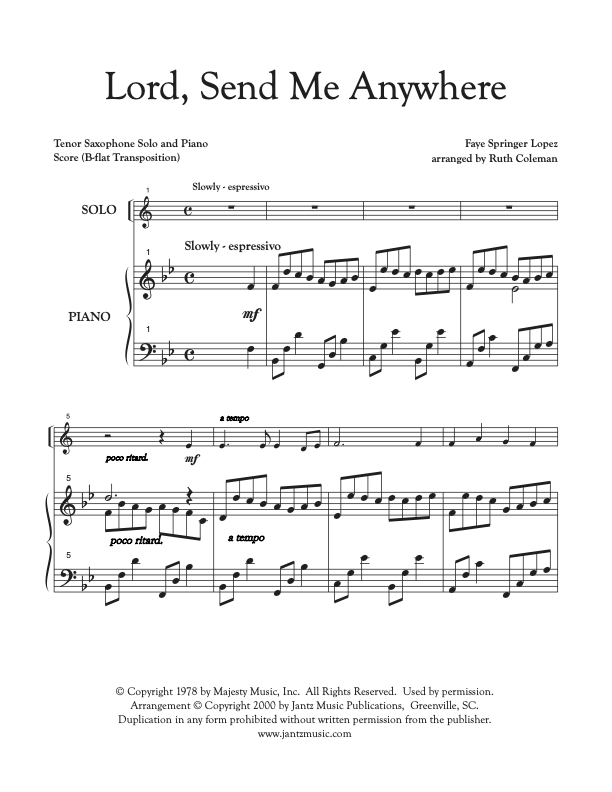 Lord, Send Me Anywhere - Tenor Saxophone Solo