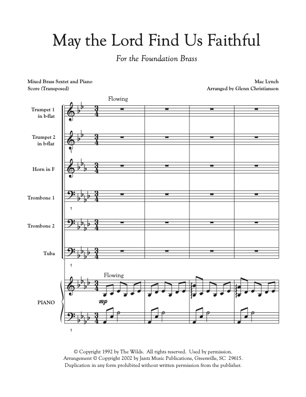May the Lord Find Us Faithful - Mixed Brass Sextet w/ Piano