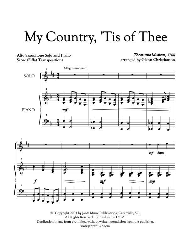 My Country, 'Tis of Thee - Alto Saxophone Solo