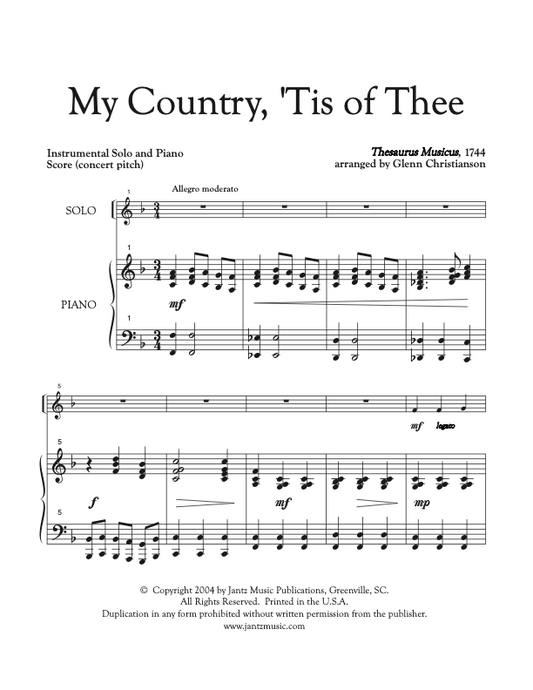 My Country, 'Tis of Thee - Combined Set of All Solo Instrument Options