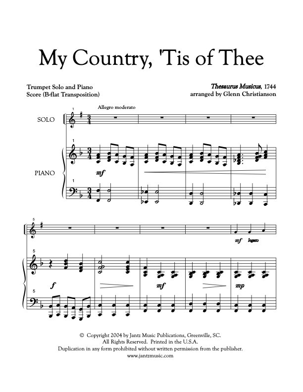 My Country, 'Tis of Thee - Trumpet Solo – Jantz Music Publications