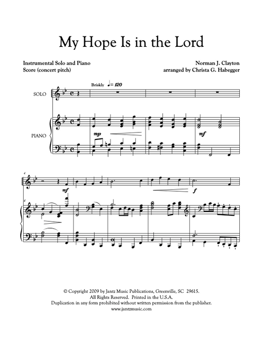 My Hope Is in the Lord - Combined Set of All Solo Instrument Options