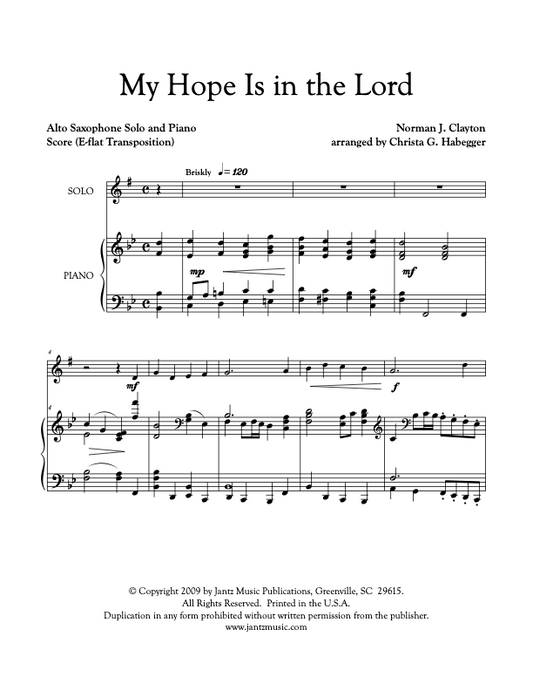 My Hope Is in the Lord - Alto Saxophone Solo