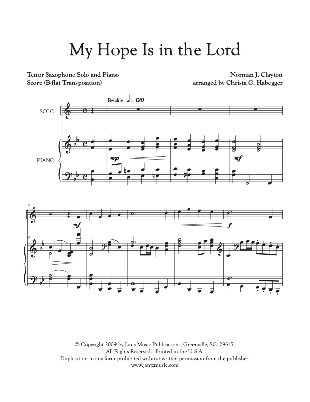 My Hope Is in the Lord - Tenor Saxophone Solo