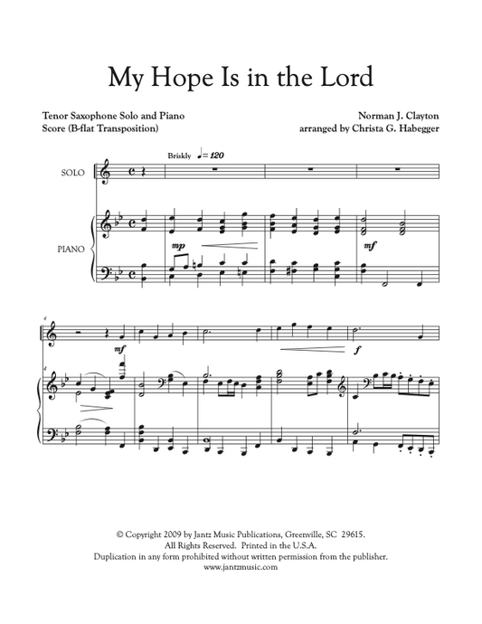 My Hope Is in the Lord - Tenor Saxophone Solo