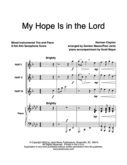 My Hope Is in the Lord - Alto Saxophone Trio