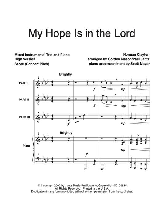 My Hope Is in the Lord - Combined Set of Flute/Clarinet/Alto Saxophone Trios
