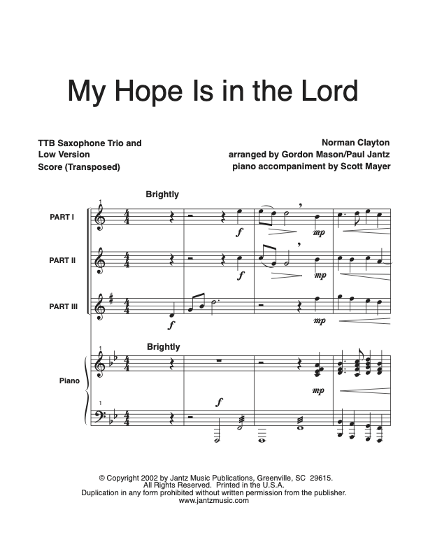 My Hope Is in the Lord - TTB Saxophone Trio