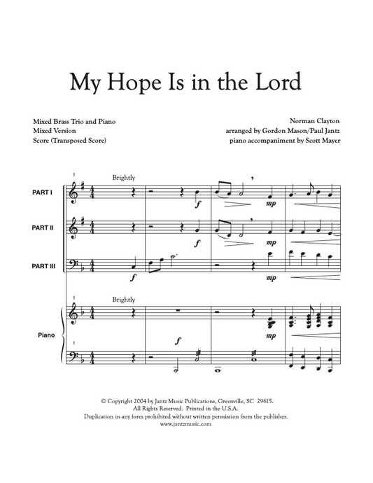 My Hope Is in the Lord - Mixed Brass Trio