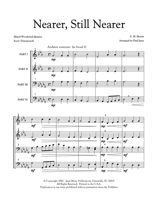 Nearer, Still Nearer - Mixed Woodwind Quartet