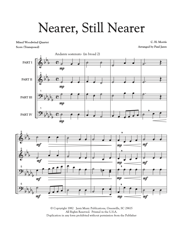 Nearer, Still Nearer - Mixed Woodwind Quartet
