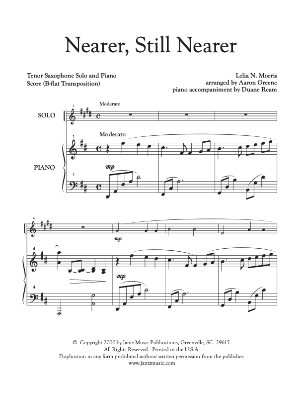 Nearer, Still Nearer - Tenor Saxophone Solo